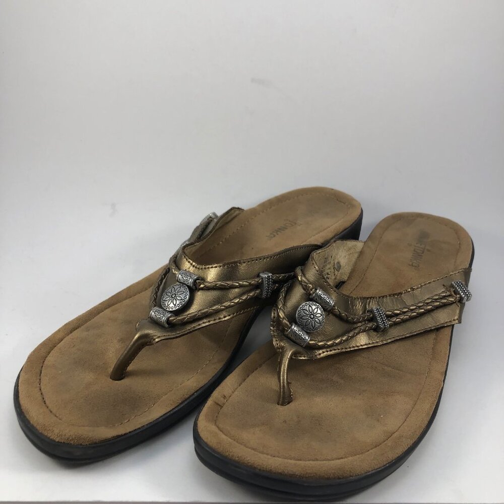 Minnetonka gold embellished leather sandal 11
